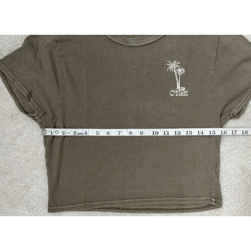 O’Neill Teen Large Palm Tree Graphic Cropped 100% Cotton Tee Olive Green Fits 14